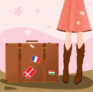 traveling girl with suit case and wearing boots