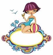 Girl at the beach - vector framework