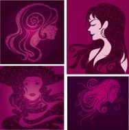Vector set of girls with beautiful hair