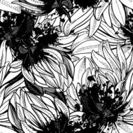 monochrome seamless floral pattern stained and splashes