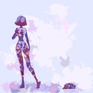 Series Silhouettes in lilac color Watercolor stylized