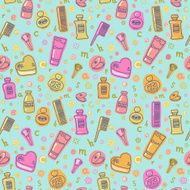 Seamless cartoon colorful cosmetics pattern