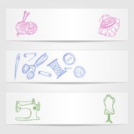 Banners with sewing and knitting supplies