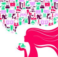Beautiful woman silhouette with fashion icons N4