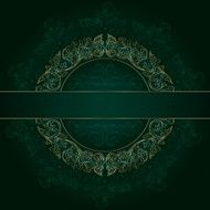 Gold frame with vintage floral elements on green background