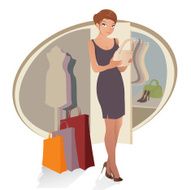 Beautiful woman with shopping bags over white