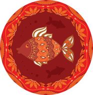 ornamental fish on ethnic floral circle background
