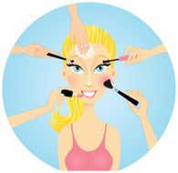 Blond applying make-up