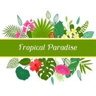 Tropical paradise card with stylized leaves and flowers N2