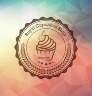 Cupcake food label over triangular background