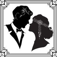 Silhouette of couple in retro style N3