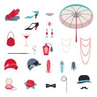 Retro personal accessories icons and objects of 1920s style N2