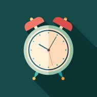 Retro alarm clock flat square icon with long shadows