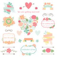 Wedding collection of decorations flowers ribbons and labels