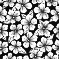 black and white seamless backgroundwith graphic outline of flowers