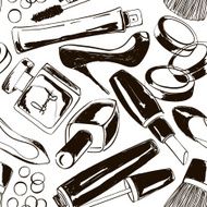 Seamless pattern of women&#039;s cosmetics and shoes N2
