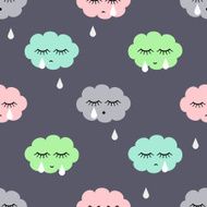 Seamless pattern with sad crying clouds and drops N2