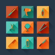 Set of hairdressing icons in flat design style