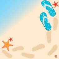 sandals and starfish at beach nature summer vector background N5