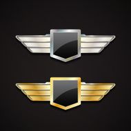 Set of gold and silver emblems with wings