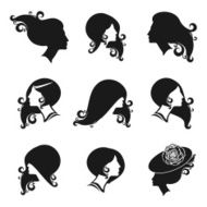 Female black silhouette set Fashion and beauty hair styles illustration