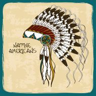Illustration with Native American Indian chief headdress