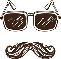 Sketch set of mustache and glasses