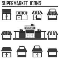 Single shop store supermarket vector icons set