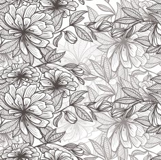 Monochrome seamless pattern of abstract flowers N21