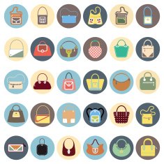 bag icons set colorful circle buttons flat