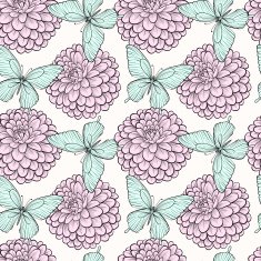 seamless background with butterflies and dahlias N2