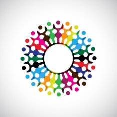 abstract colorful people with hand together icon for design