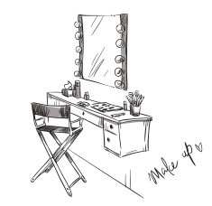 Make up Vanity table and folding chair illustration N2