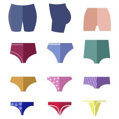 Different types of women's pants as flat icons