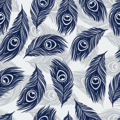 Seamless pattern with hand drawn feathers peacock N2