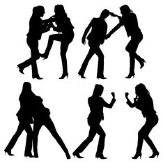 Multiple image of women fighting