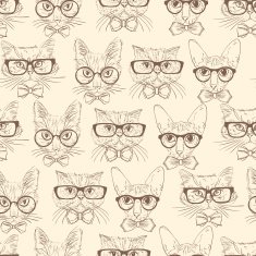 Cat hipsters seamless pattern N2
