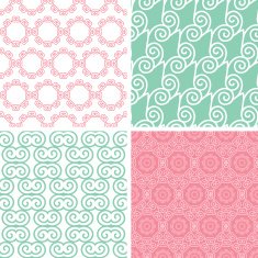 Four pastel abstract swirl motives seamless patterns set