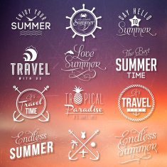 Sunset background with labels for summer design N2
