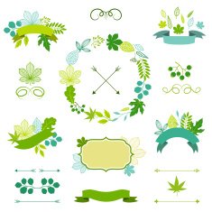 Set of stylized ribbons and labels