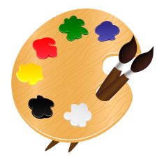 Wooden palette with paints and brushes - vector illustration