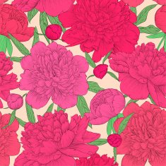 beautiful seamless background pink peonies with green leaves and buds N2
