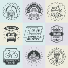 Assorted retro design insignias transport logotypes set Vector vintage elements N2