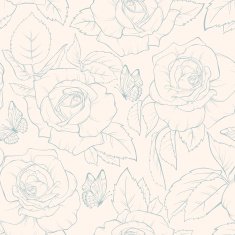 Rose vector seamless pattern with butterfly