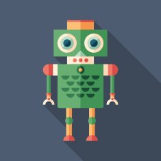 Colorful robot flat square icon with long shadows Set 20