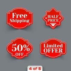 Vector Set of Red Sale Paper Retro Labels N5