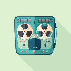 Retro tape recorder flat square icon with long shadows N2