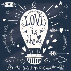 Valentine's day design elements on blackboard N2