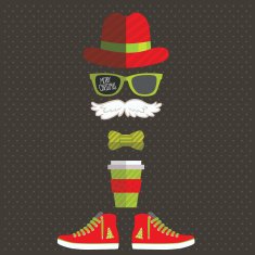 Hipster Santa Claus with hat mustache glasses tea sneakers N2