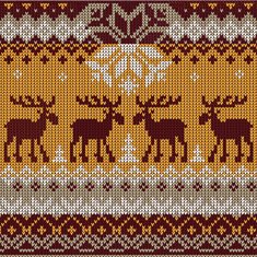 Scandinavian flat style knitted pattern with deers and elks N2